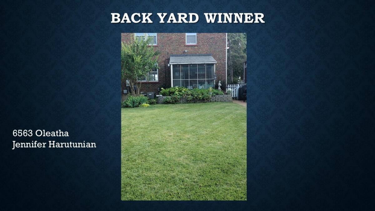 Back Yard Winner 6563 Oleatha Jennifer Harutunian