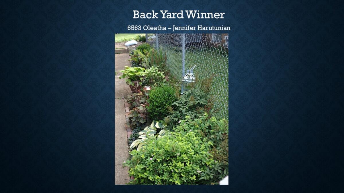 Back Yard Winner 6563 Oleatha Jennifer Harutunian